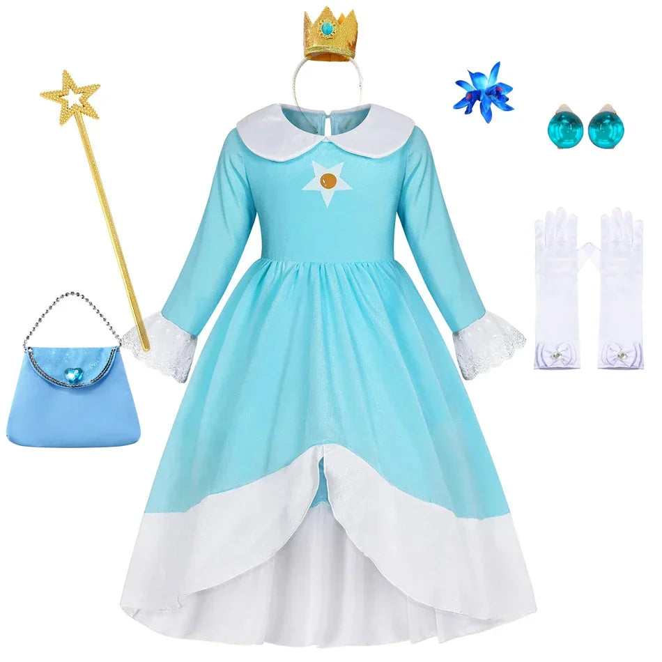 Dress Girls Peach Children Halloween Costume Game Role Play Princess Dress Long Sleeve