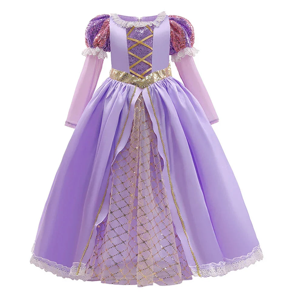 European and American Style Girl Princess Dress Rapunzel Apparel Ball Gown with Bow at Back Children Halloween Tangled Role Play
