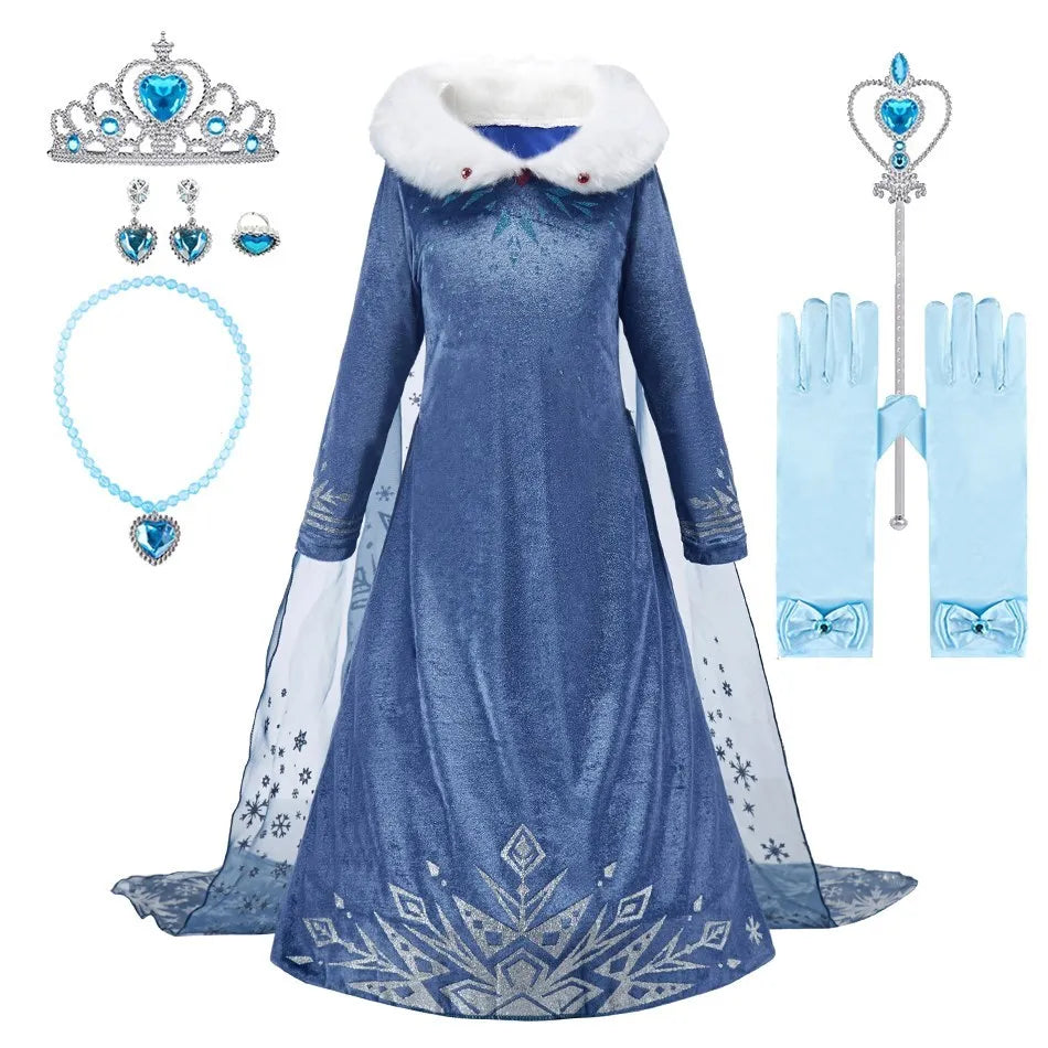 Children Snow Queen Costume Kids Elsa Cosplay Performance Sequins Disguise Girls Princess Party Elegant Fantasy Halloween Dress