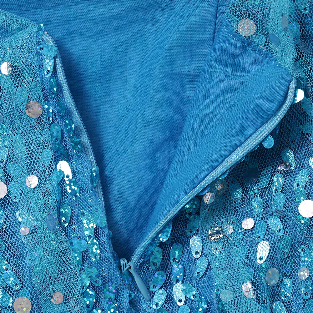 Toddler Shimmering Elsa Maxi Dress Feastured Princess Snow Queen Costume Full Bodice Sequins Embellished Christmas Party Frocks