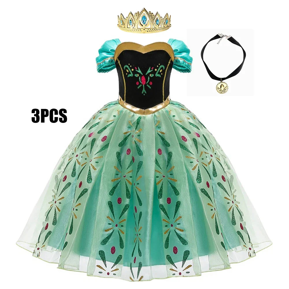 Full Printing Kids Cosplay Anna Princess Costume Fancy Birthday Carnival Party Prom Dress Toddler Role Play Clothing Outfits