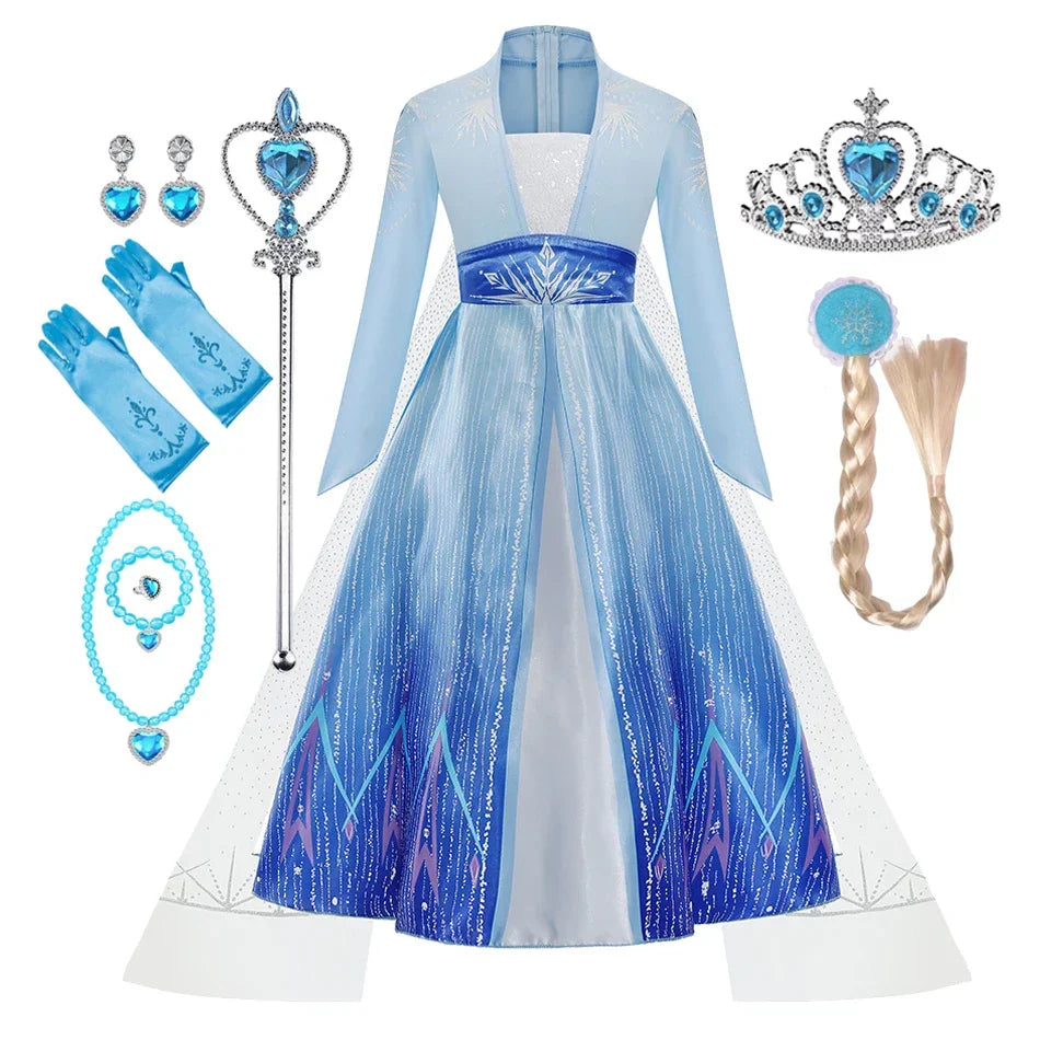 2026 Elsa Kids Princess Costume For Girl Birthday Party Long Sleeve Halloween Cosplay Carnival Clothing Kids Dress For Girls
