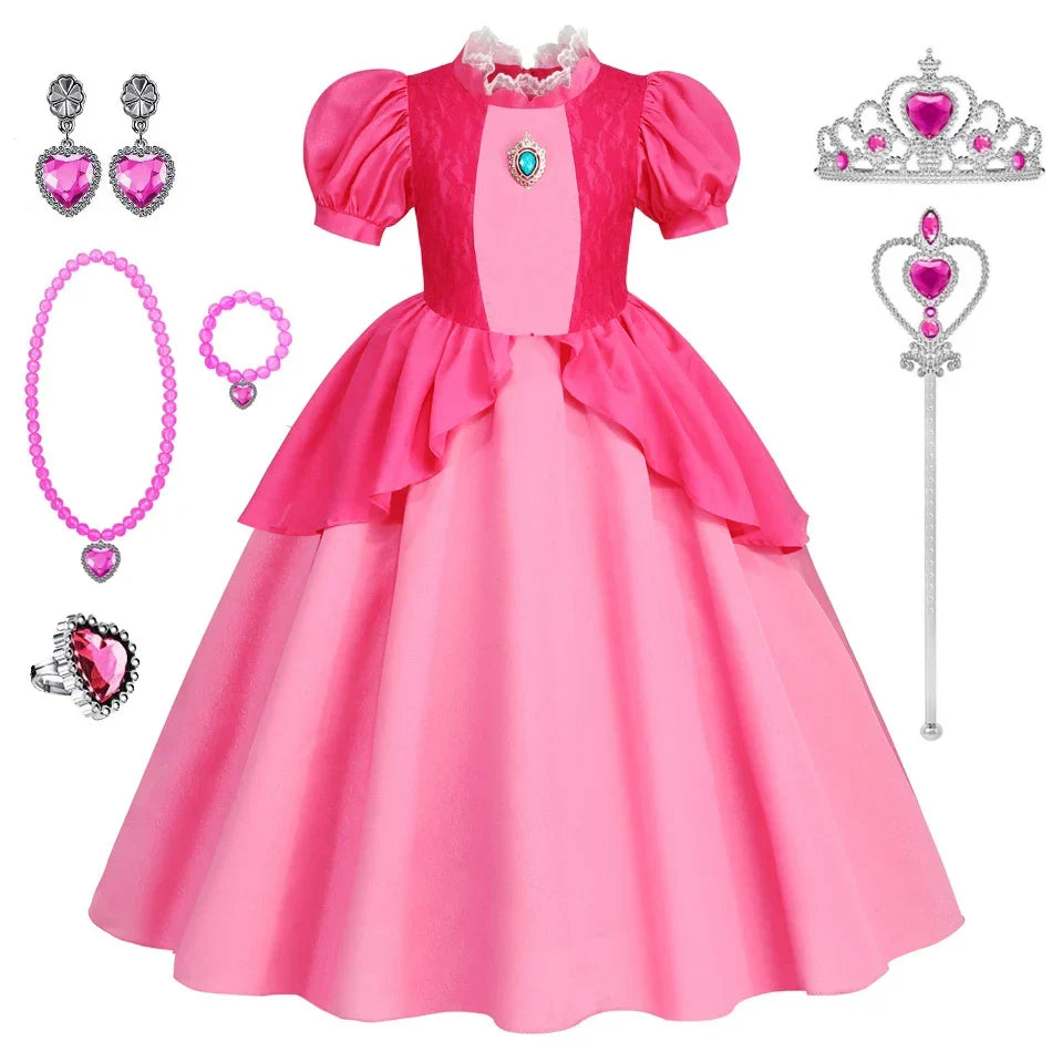 Peach Dresses For Girls Princess Costume Clothes Party Cosplay Halloween Carnival Birthday Dress Kids Vestidos