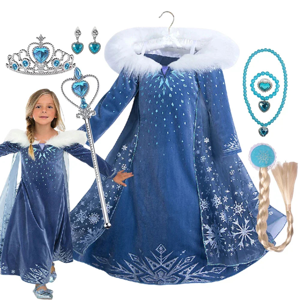 Girls Princess Dress Cosplay Elsa Children Snow Queen Costume Kids Halloween Carnival Birthday Holiday Party Dress