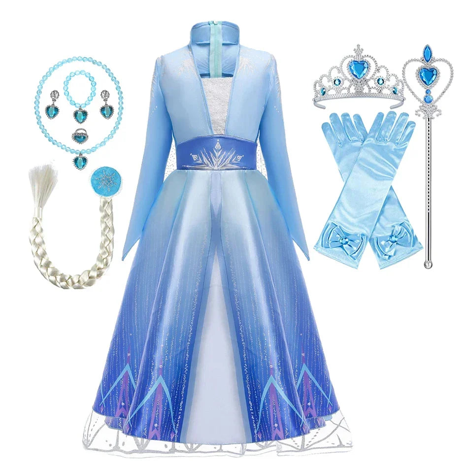 2025 Girls Dress Elsa 2 Kids Princess Cosplay Costume Fancy Children Gowns Vestidos Snow Queen Girl Carnival Costume