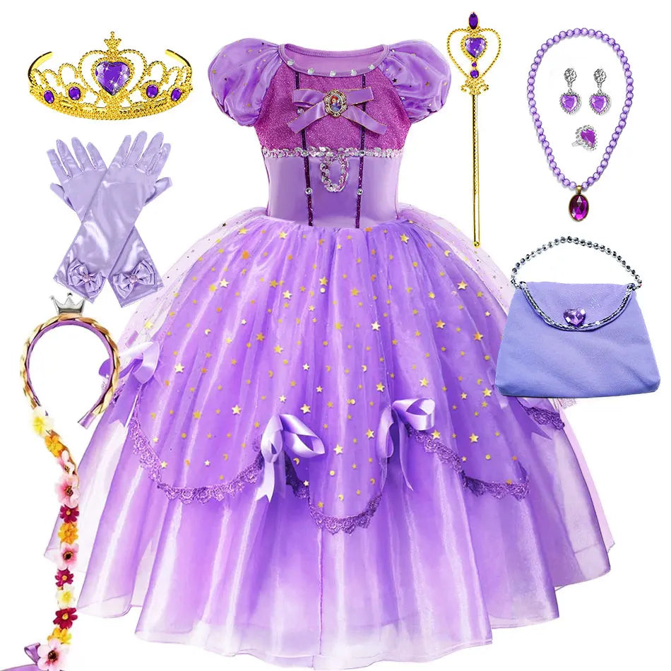 Little Girl Sofia Princess Ball Gown Role Play Delicate Carnival Costume Junior Catoon TV Series Heroine Dress Birthday Party