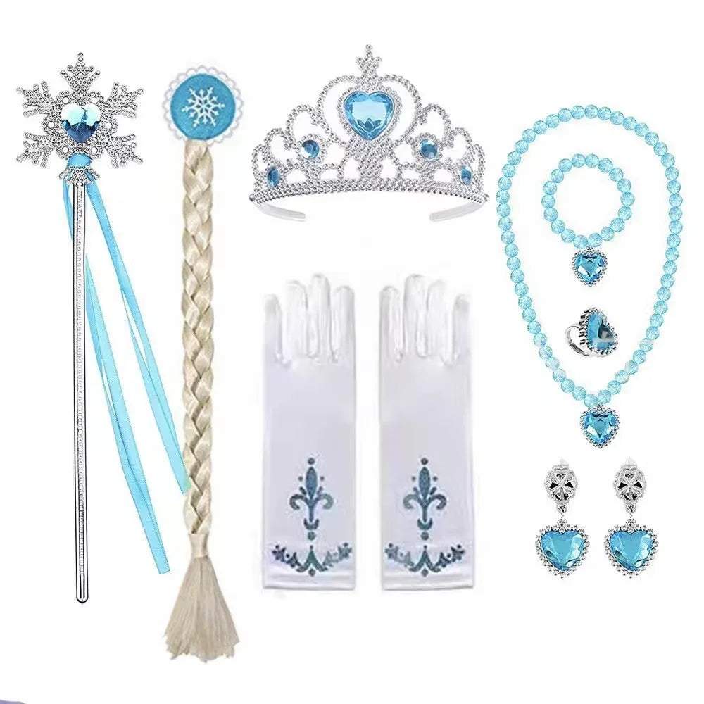 Elsa Princess Dress For Girl White Printed Long-Sleeved Lace Dress Festive Party Gift Set Frozen Dress Fire Spirit Olaf