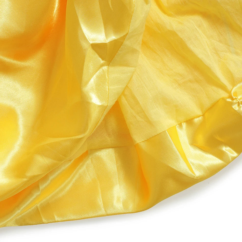 Yellow Princess Dress Halloween Cosplay Costumes Beauty and The Beast Kid Dress For 2-10Y Girls Birthday Party Children Clothing