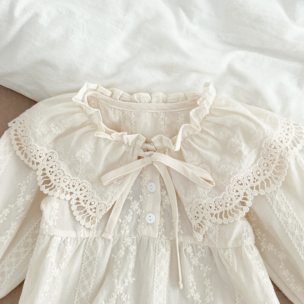 New Baby Girls Dress Girls Sweet Girl Dress Ruffle Trim Party Princess Dress Lace Collar Going Out Casual Dresses Little Clothes