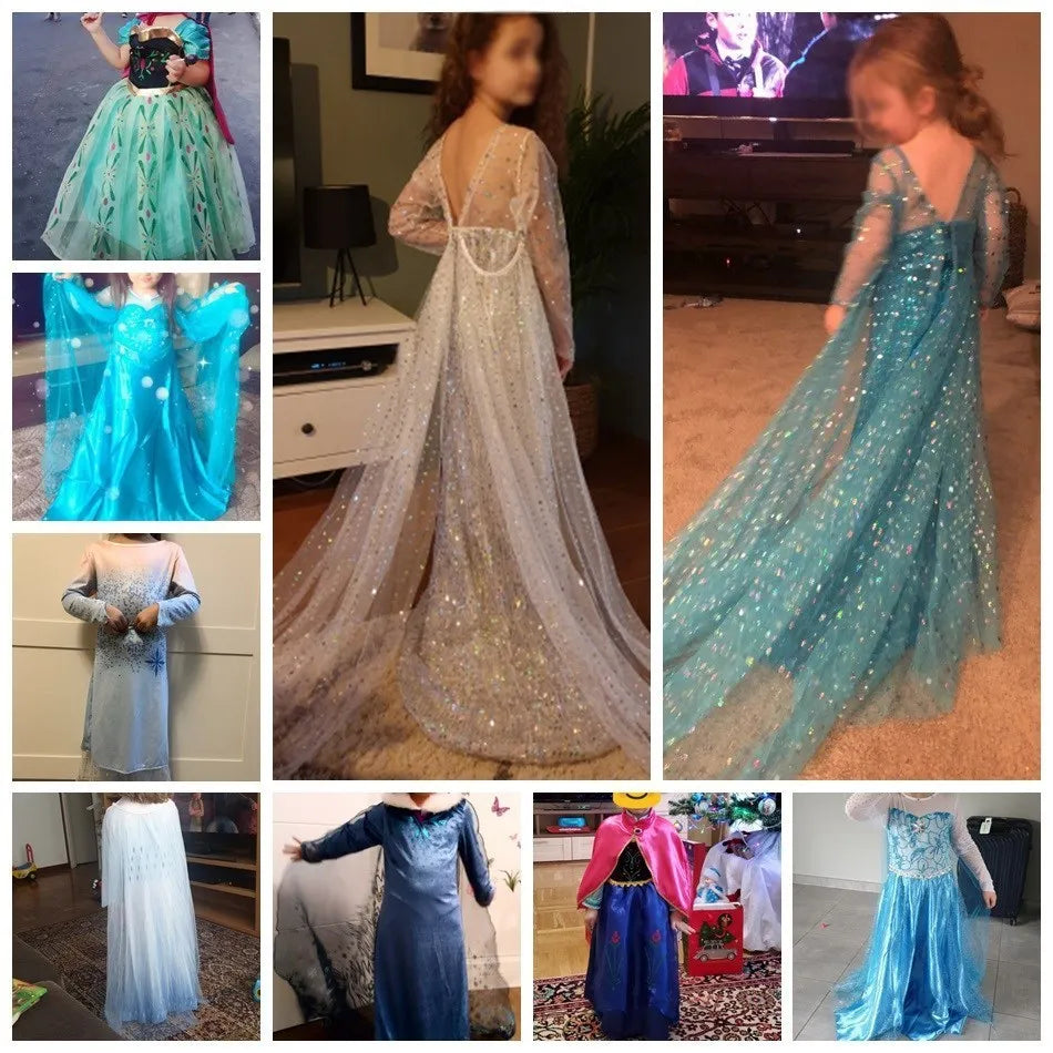 Princess Dress for Girls Elsa Anna Cosplay Costume Kids Jasmine Belle Cinderella Aurora Halloween Christmas Party Elegant Dress