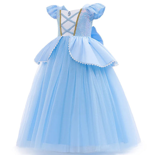 2-10Y Cinderelle Dress Princess Cosplay Costume for Girls Fancy Dress Up 2025 Kids Christma Birthday Party Outfit with Gloves