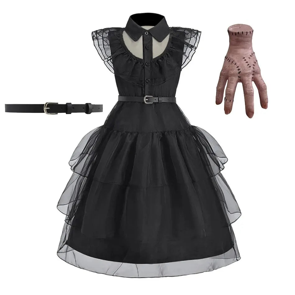 Girl Costume Kids Cosplay Black Princess Dress Children Pageant Dinner Dress Girl Halloween Party Dancing Clothing