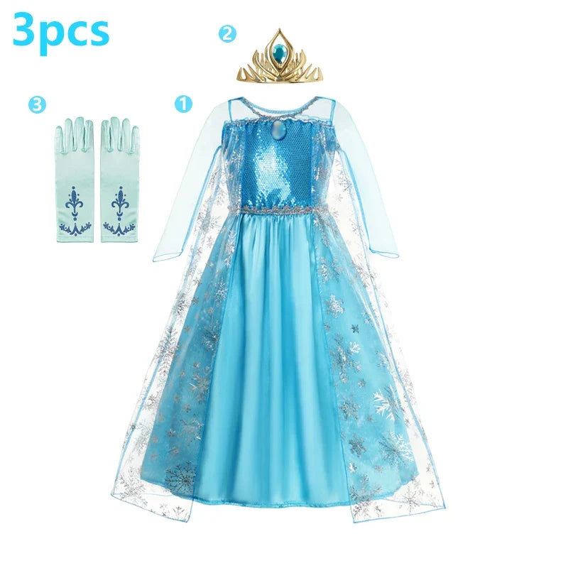 Elsa Dress Cosplay Princess Dress Light Blue Long Sleeve Sequin Children Dresses Carnival Party Evening Dress Dress For Girls