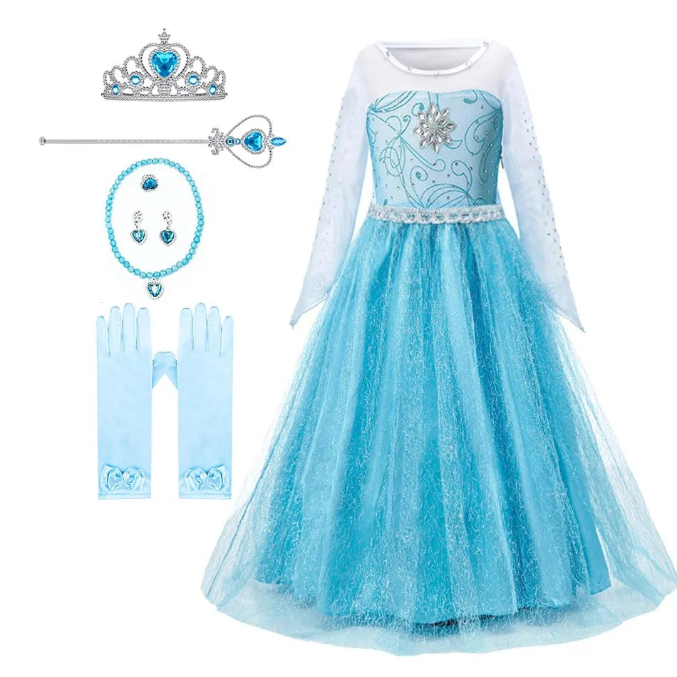 3 4 5 6 7 8 9 10 Years Children Princess Dress Kids Elsa Cosplay Dress Up Little Girls Summer Costume Halloween Party Clothing
