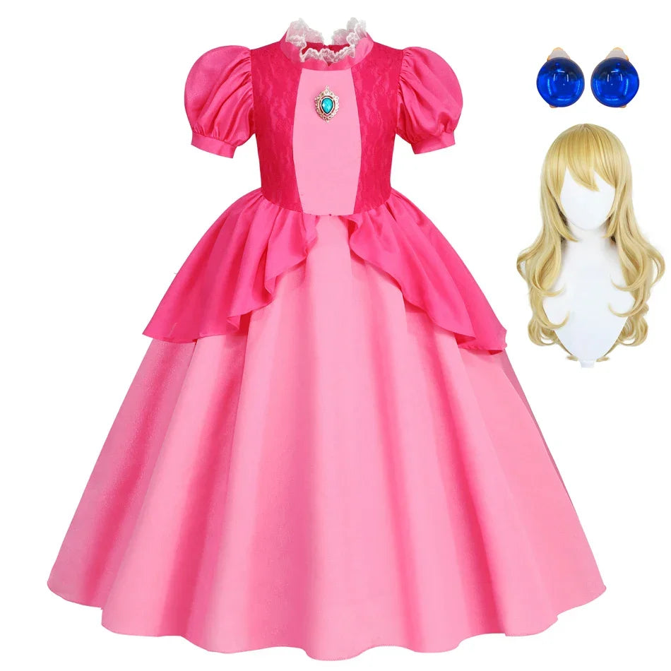 Peach Dresses For Girls Princess Costume Clothes Party Cosplay Halloween Carnival Birthday Dress Kids Vestidos