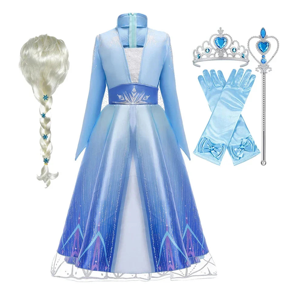 2025 Girls Dress Elsa 2 Kids Princess Cosplay Costume Fancy Children Gowns Vestidos Snow Queen Girl Carnival Costume