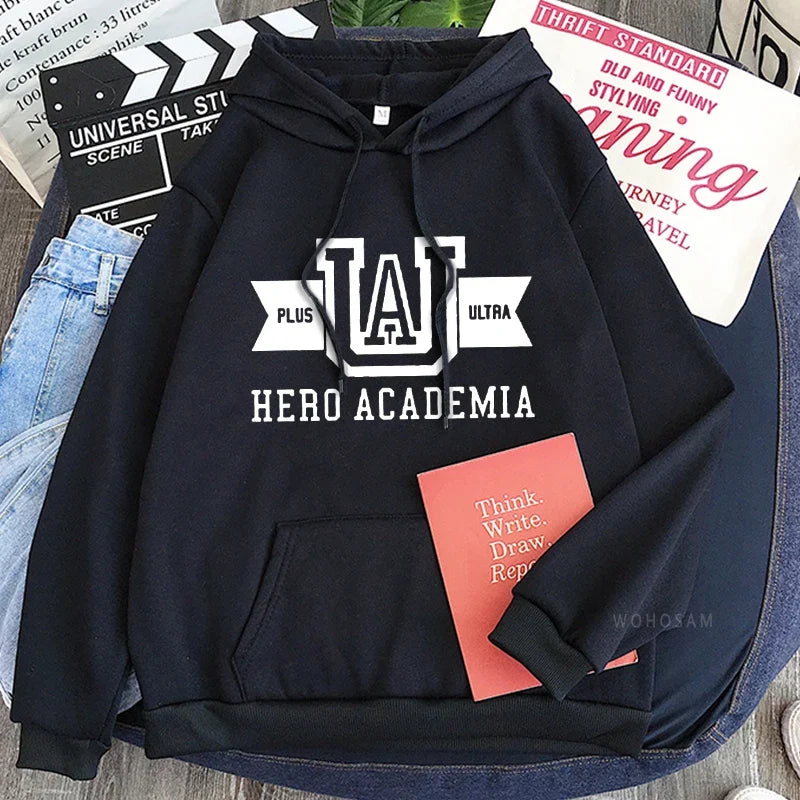 Harajuku Anime Manga UA My Hero Academia Logo Hoodies Sweatshirt Men Long Sleeve Streetwear Women Patchwork Winter Sweatshirts