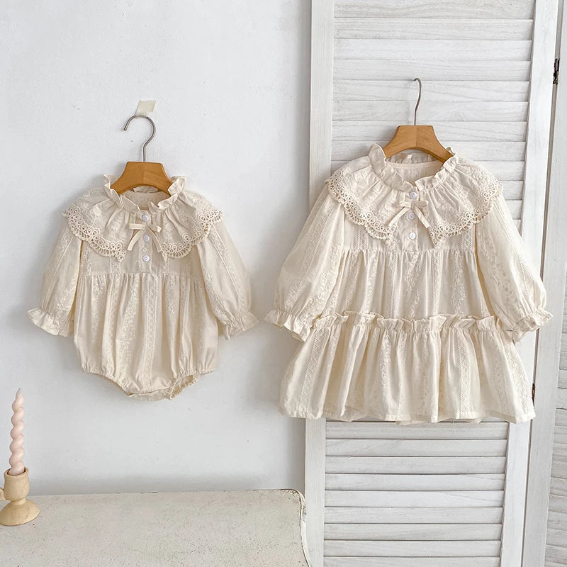 New Baby Girls Dress Girls Sweet Girl Dress Ruffle Trim Party Princess Dress Lace Collar Going Out Casual Dresses Little Clothes