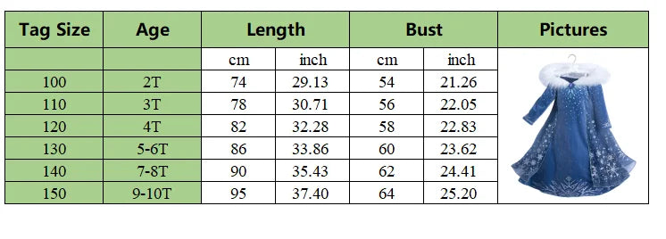 Girls Princess Dress Cosplay Elsa Children Snow Queen Costume Kids Halloween Carnival Birthday Holiday Party Dress