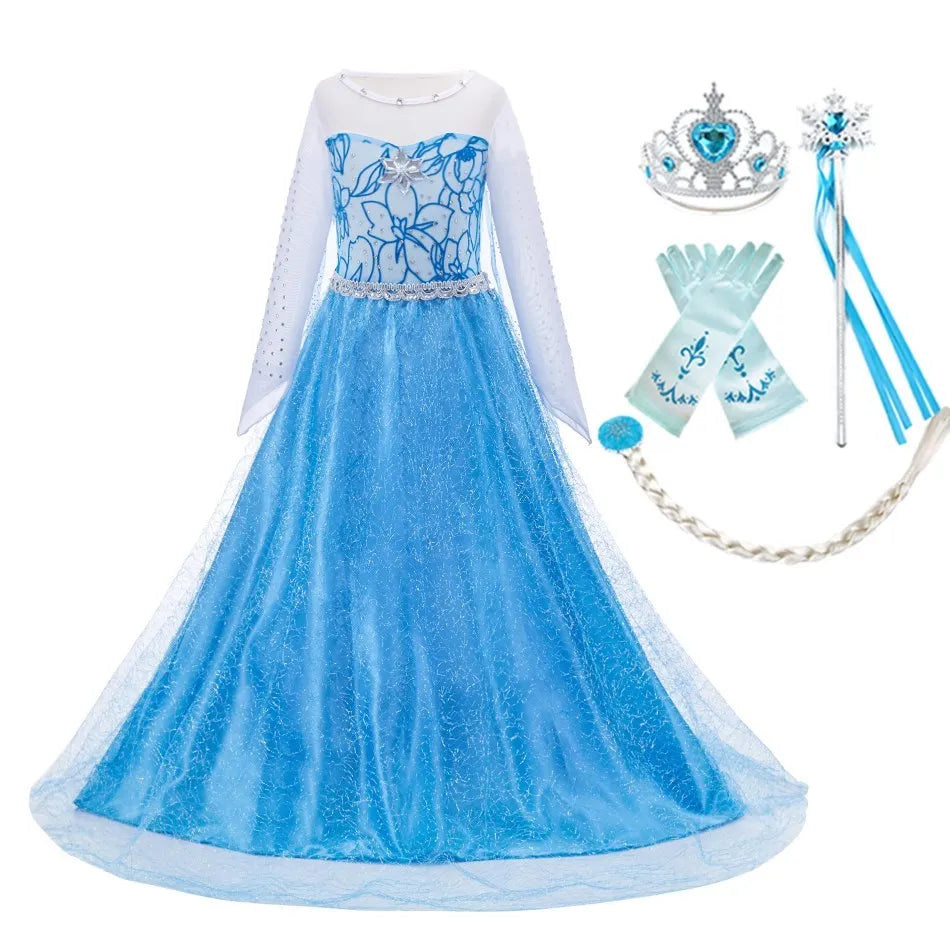 Anna Elsa Costume Children Princess Dress for Girls Kids Cosplay Snow White Christmas Carnival Party Disguise Outfit