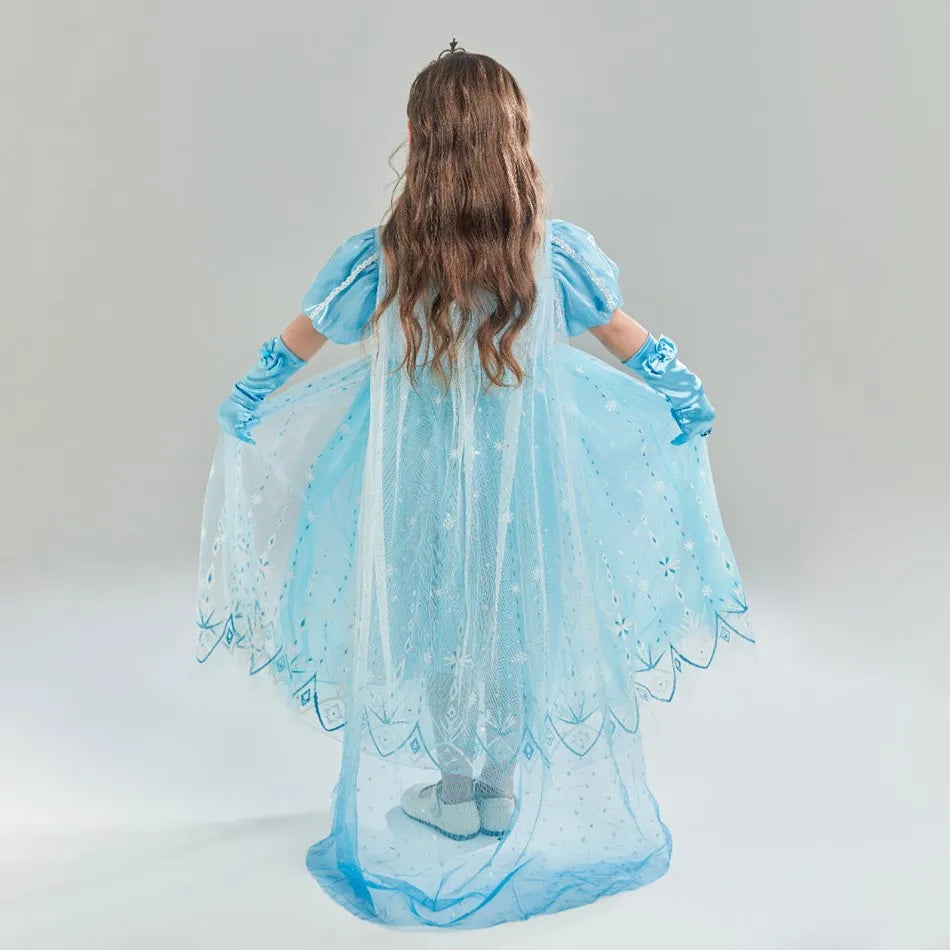 Children Snow Queen Costume Kids Elsa Cosplay Performance Sequins Disguise Girls Princess Party Elegant Fantasy Halloween Dress
