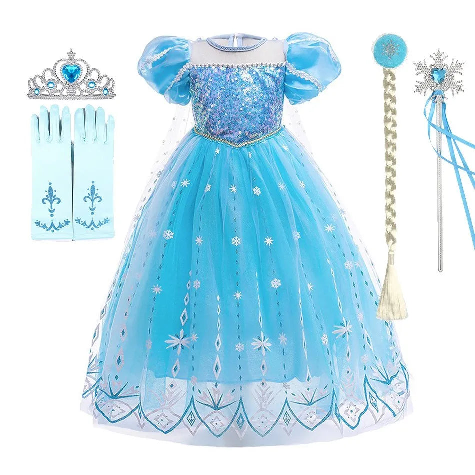 Children Snow Queen Costume Kids Elsa Cosplay Performance Sequins Disguise Girls Princess Party Elegant Fantasy Halloween Dress