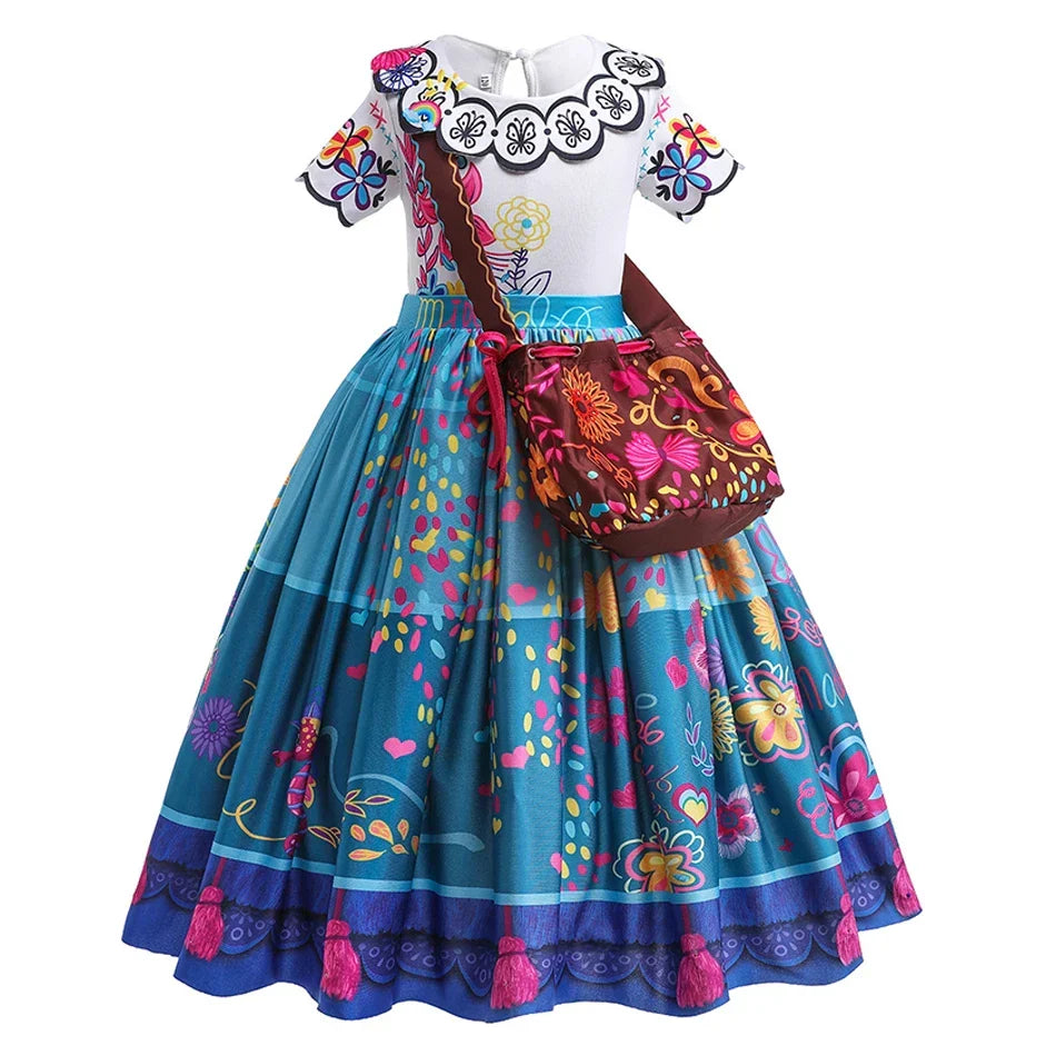 Girls Princess Costume Children Encanto Halloween Swing Flared Clothes Kids Printed Mirabel Cartoon Fantasy Cosplay Dress 3-12Y
