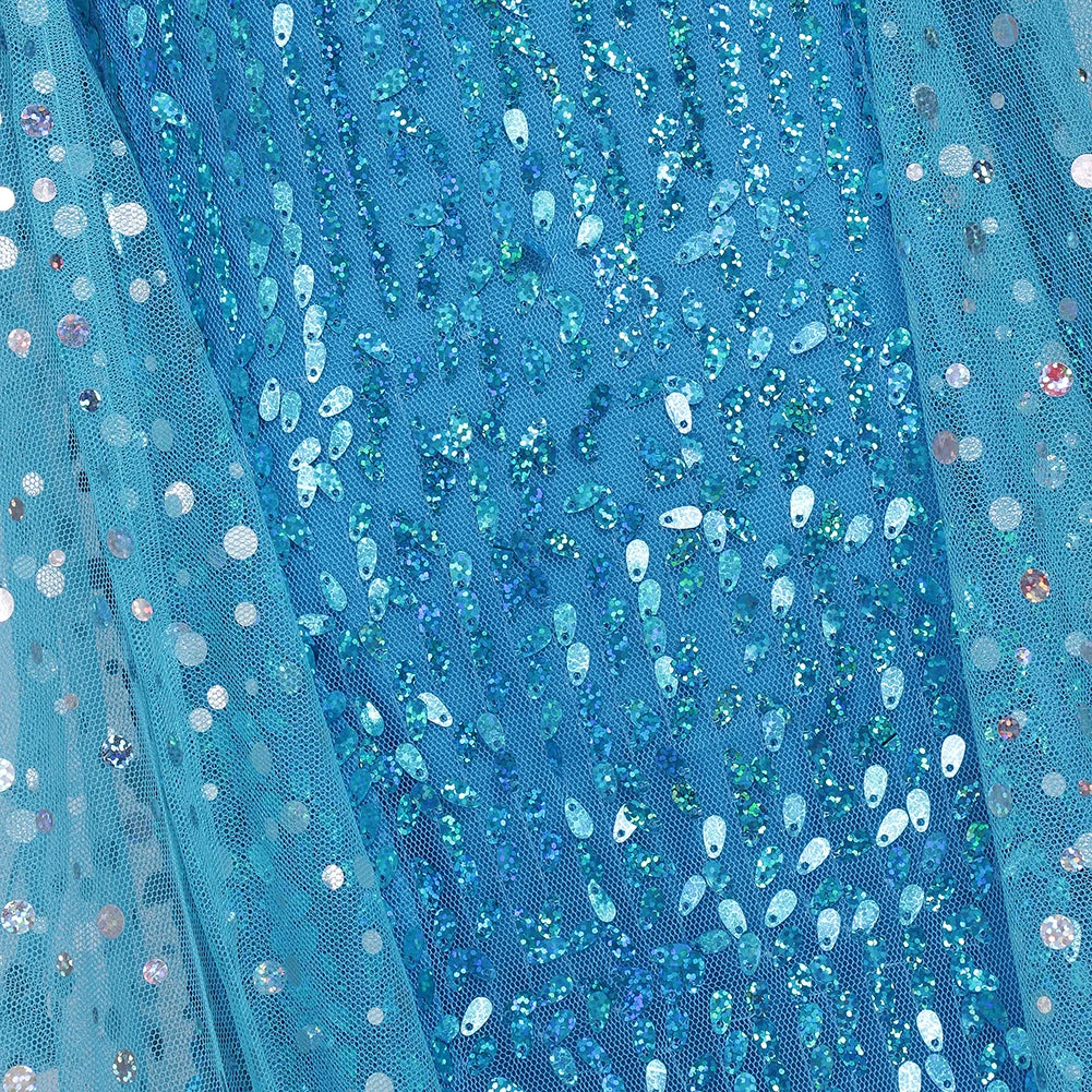 Toddler Shimmering Elsa Maxi Dress Feastured Princess Snow Queen Costume Full Bodice Sequins Embellished Christmas Party Frocks