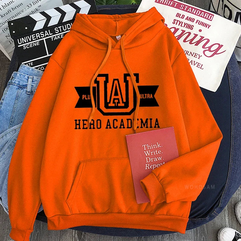 Harajuku Anime Manga UA My Hero Academia Logo Hoodies Sweatshirt Men Long Sleeve Streetwear Women Patchwork Winter Sweatshirts