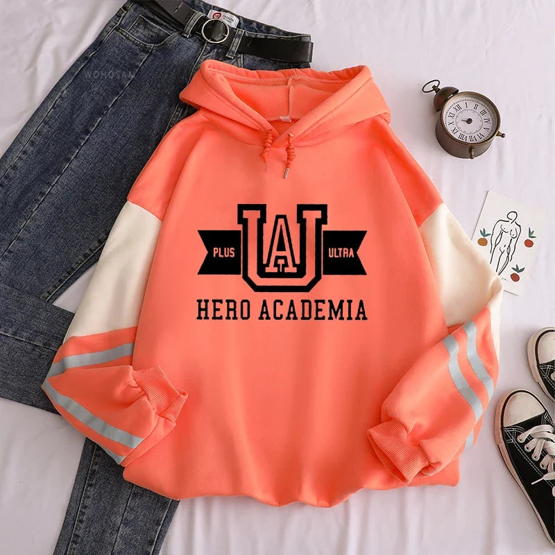 Harajuku Anime Manga UA My Hero Academia Logo Hoodies Sweatshirt Men Long Sleeve Streetwear Women Patchwork Winter Sweatshirts