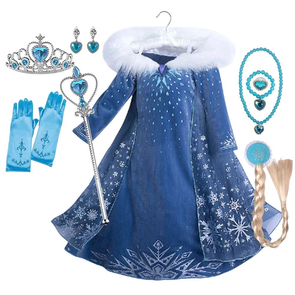 Girls Princess Dress Cosplay Elsa Children Snow Queen Costume Kids Halloween Carnival Birthday Holiday Party Dress
