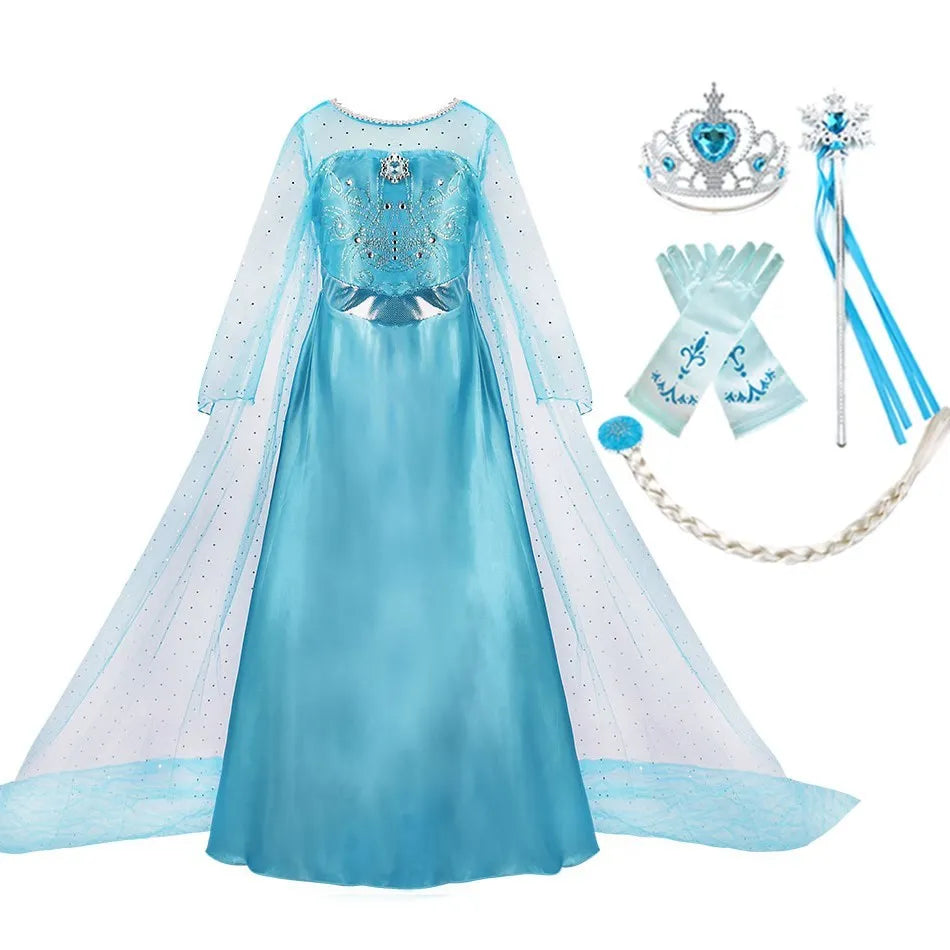 Anna Elsa Costume Children Princess Dress for Girls Kids Cosplay Snow White Christmas Carnival Party Disguise Outfit