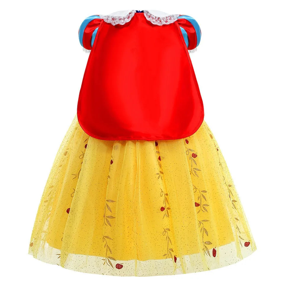 Girl Cosplay Snow White Dress Yellow Luxury Costume With Cloak Holiday Party Gift For Girl Dress + Apple Accessories