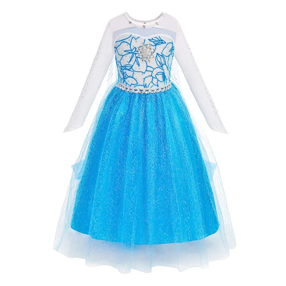 Girl Anna Elsa Dress Kids Halloween Cosplay Costume Children Princess Dresses Carnival Birthday Elegant Party Clothes 3-10 Years