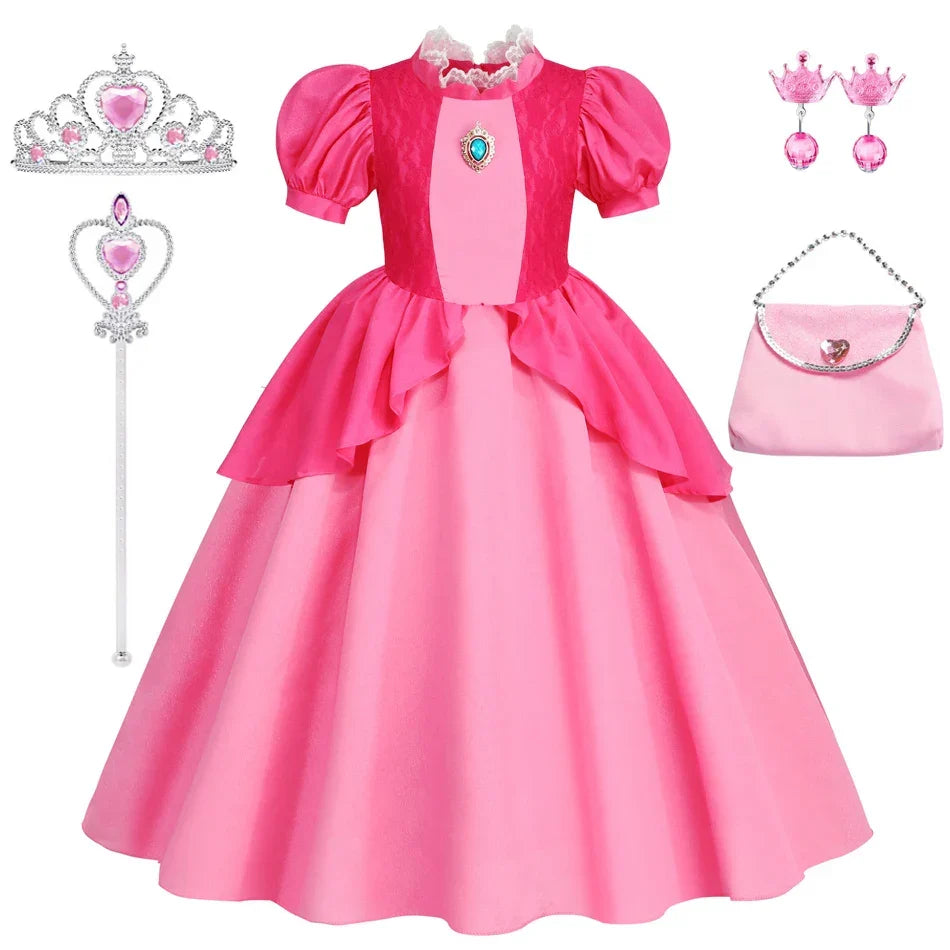 Peach Dresses For Girls Princess Costume Clothes Party Cosplay Halloween Carnival Birthday Dress Kids Vestidos