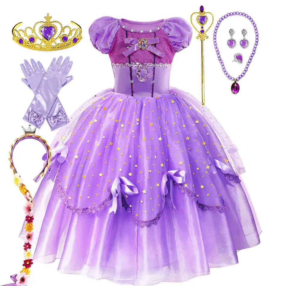 Little Girl Sofia Princess Ball Gown Role Play Delicate Carnival Costume Junior Catoon TV Series Heroine Dress Birthday Party