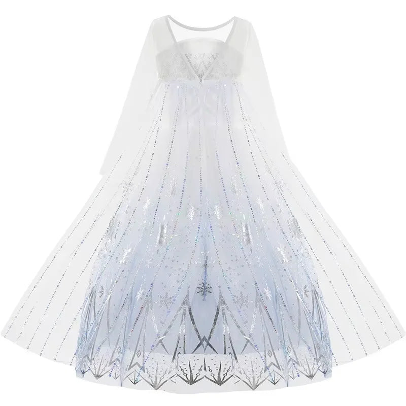 Elsa Princess Dress For Girl White Printed Long-Sleeved Lace Dress Festive Party Gift Set Frozen Dress Fire Spirit Olaf
