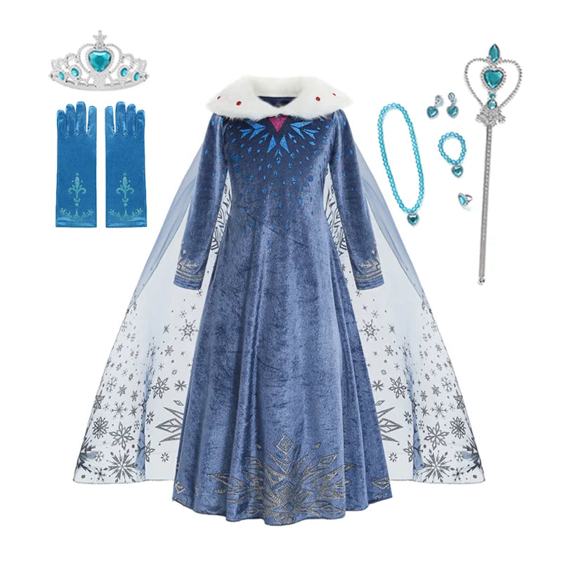 Elsa Dress for Girl Princess Birthday Party Winter Costume Kids Cosplay Frozen Evening Long Sleeve Clothes Snow Queen