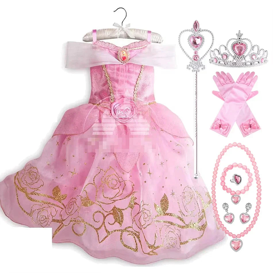 Children's Princess Dress Girls Sleeping Beauty Aurora Princess Party Dress up Halloween Costume Kids Clothing Birthday Gift