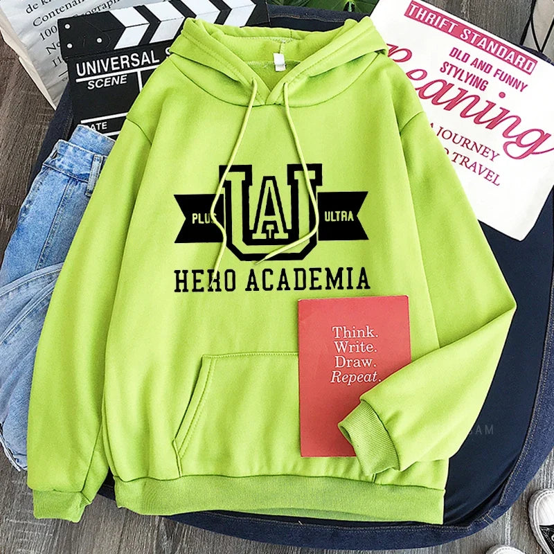 Harajuku Anime Manga UA My Hero Academia Logo Hoodies Sweatshirt Men Long Sleeve Streetwear Women Patchwork Winter Sweatshirts