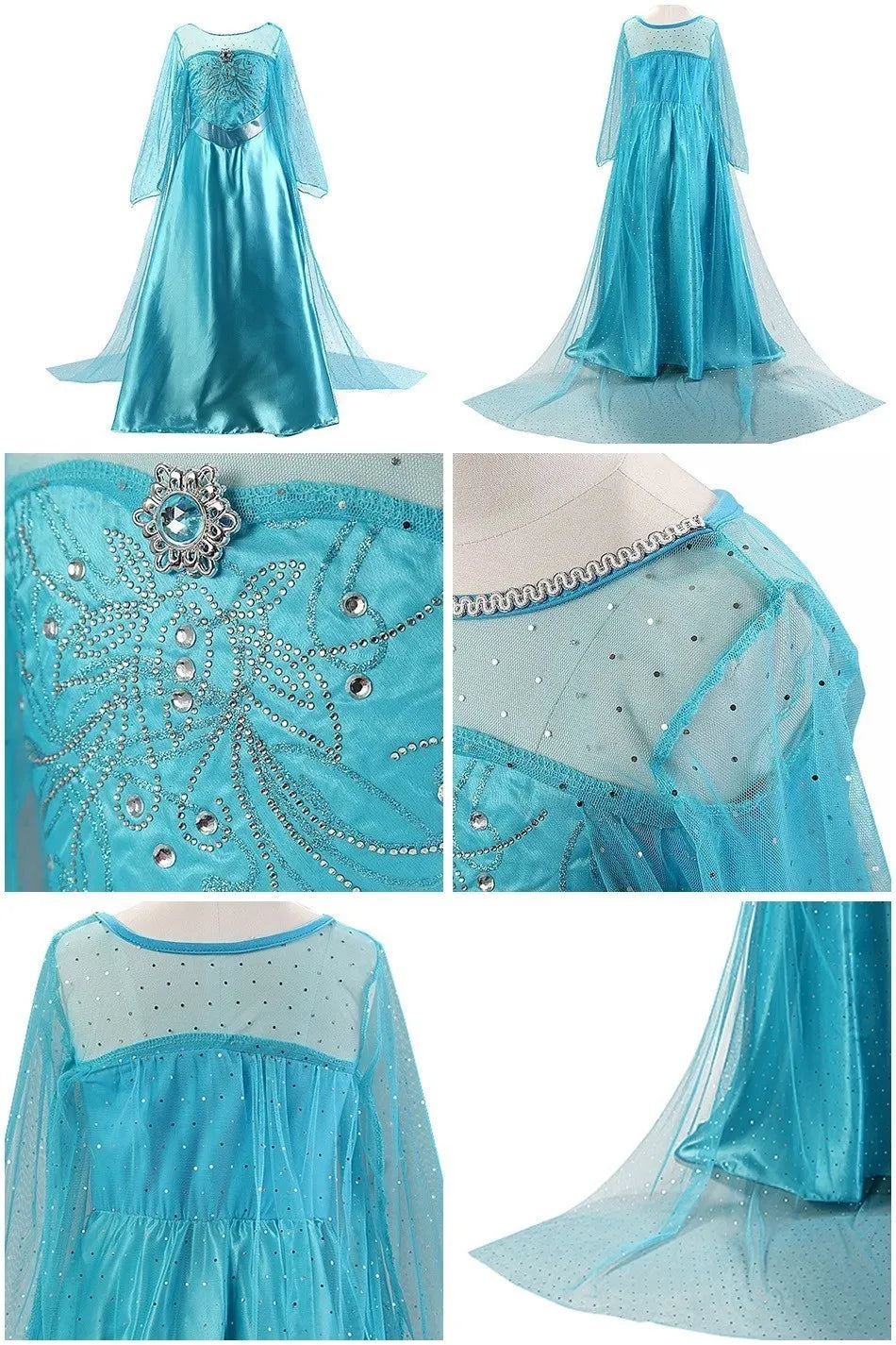 Princess Dress for Girls Elsa Anna Cosplay Costume Kids Jasmine Belle Cinderella Aurora Halloween Christmas Party Elegant Dress