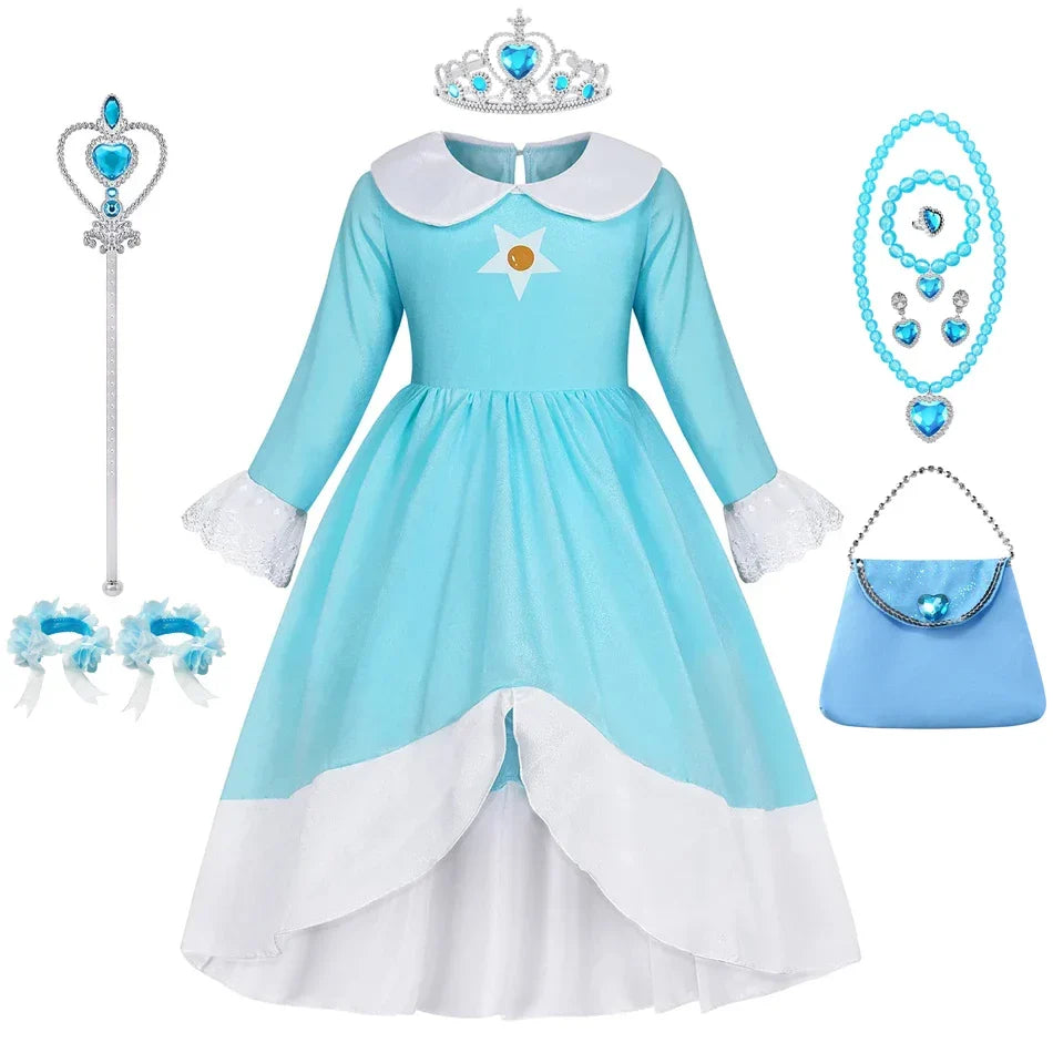 Dress Girls Peach Children Halloween Costume Game Role Play Princess Dress Long Sleeve