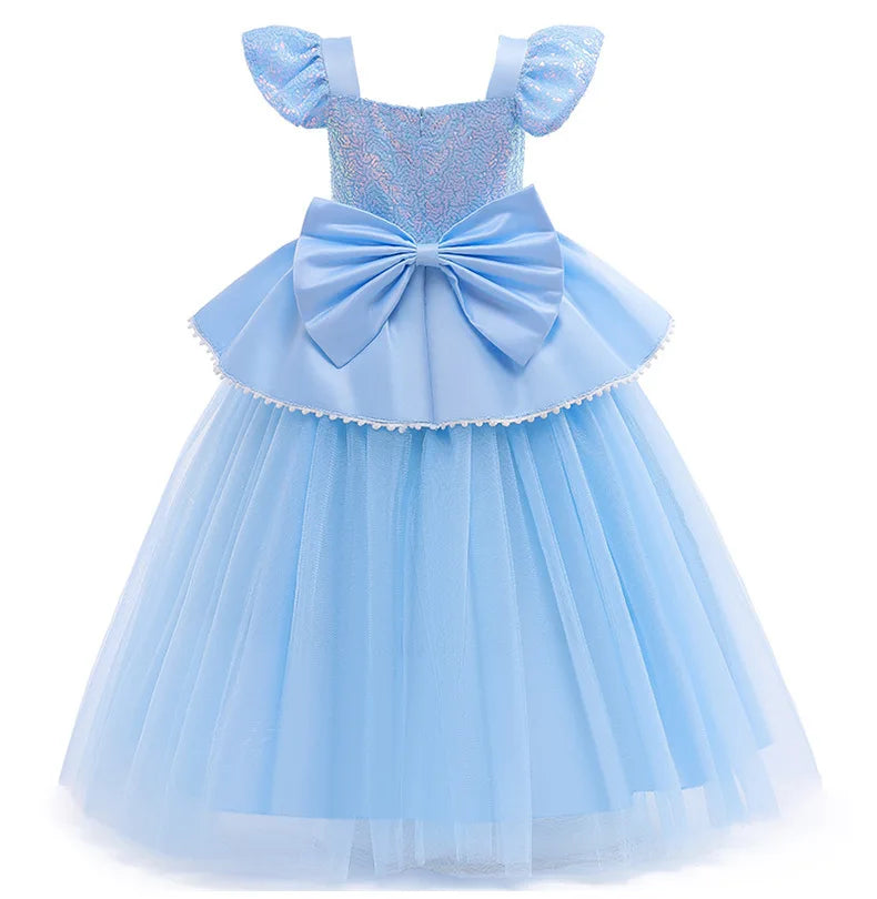 2-10Y Cinderelle Dress Princess Cosplay Costume for Girls Fancy Dress Up 2025 Kids Christma Birthday Party Outfit with Gloves