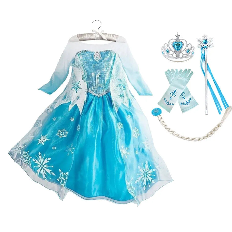 Anna Elsa Costume Children Princess Dress for Girls Kids Cosplay Snow White Christmas Carnival Party Disguise Outfit