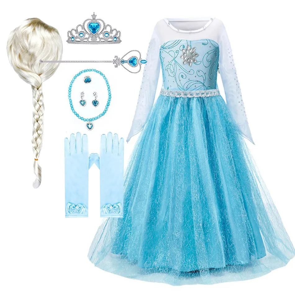 3 4 5 6 7 8 9 10 Years Children Princess Dress Kids Elsa Cosplay Dress Up Little Girls Summer Costume Halloween Party Clothing