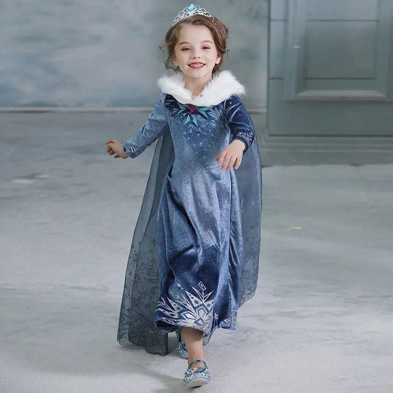 Elsa Dress for Girl Princess Birthday Party Winter Costume Kids Cosplay Frozen Evening Long Sleeve Clothes Snow Queen