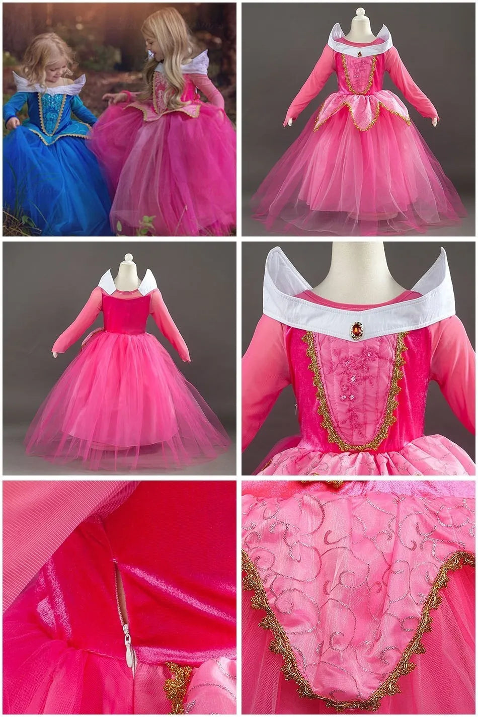 Princess Dress for Girls Elsa Anna Cosplay Costume Kids Jasmine Belle Cinderella Aurora Halloween Christmas Party Elegant Dress