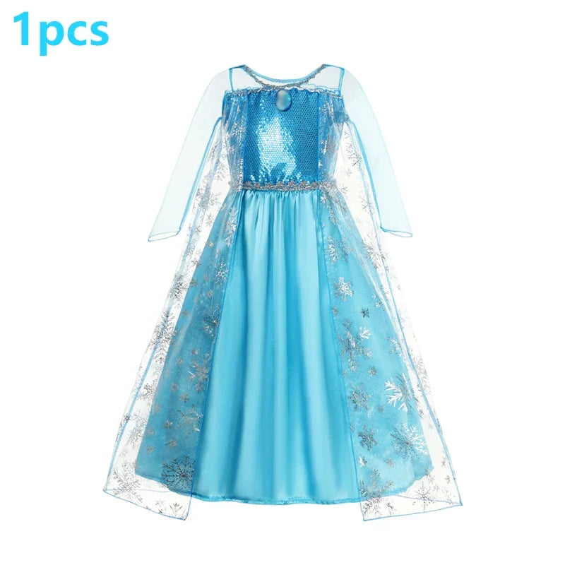 Elsa Dress Cosplay Princess Dress Light Blue Long Sleeve Sequin Children Dresses Carnival Party Evening Dress Dress For Girls