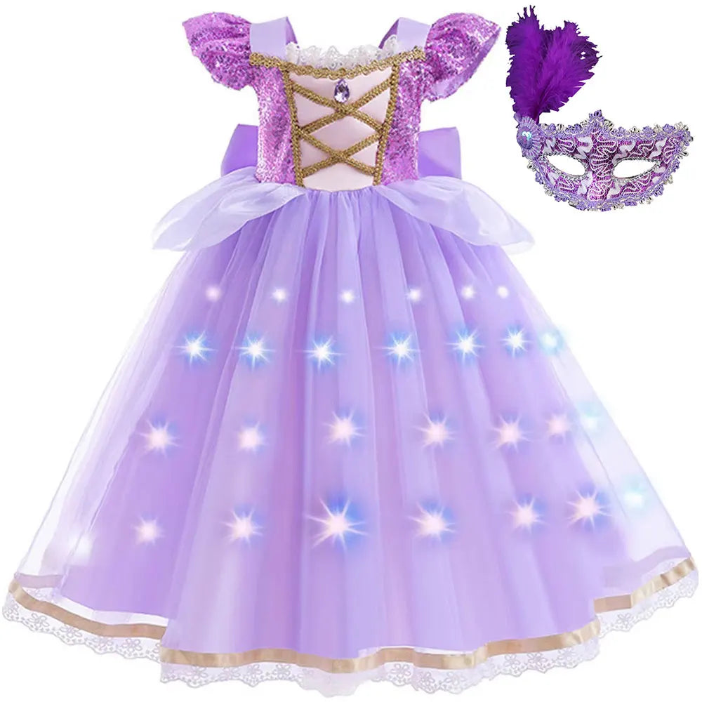 Purple Princess Dress Girl Cosplay Princess Short Sleeves Skirt Birthday Party Vestido Costume + Accessories