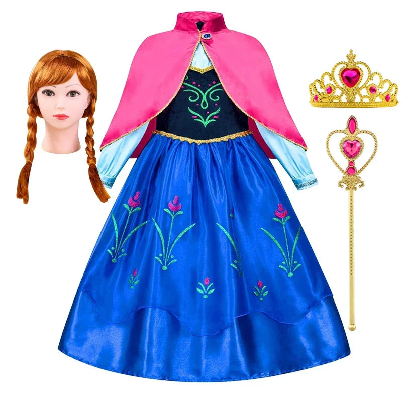 Frozen Anna Princess Girl Dress Halloween Cosplay 2026 Party Costume Snow Queen Princess Clothes Children Outfit 2-10 Y